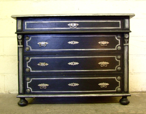 black and silver painted old chest of drawers
